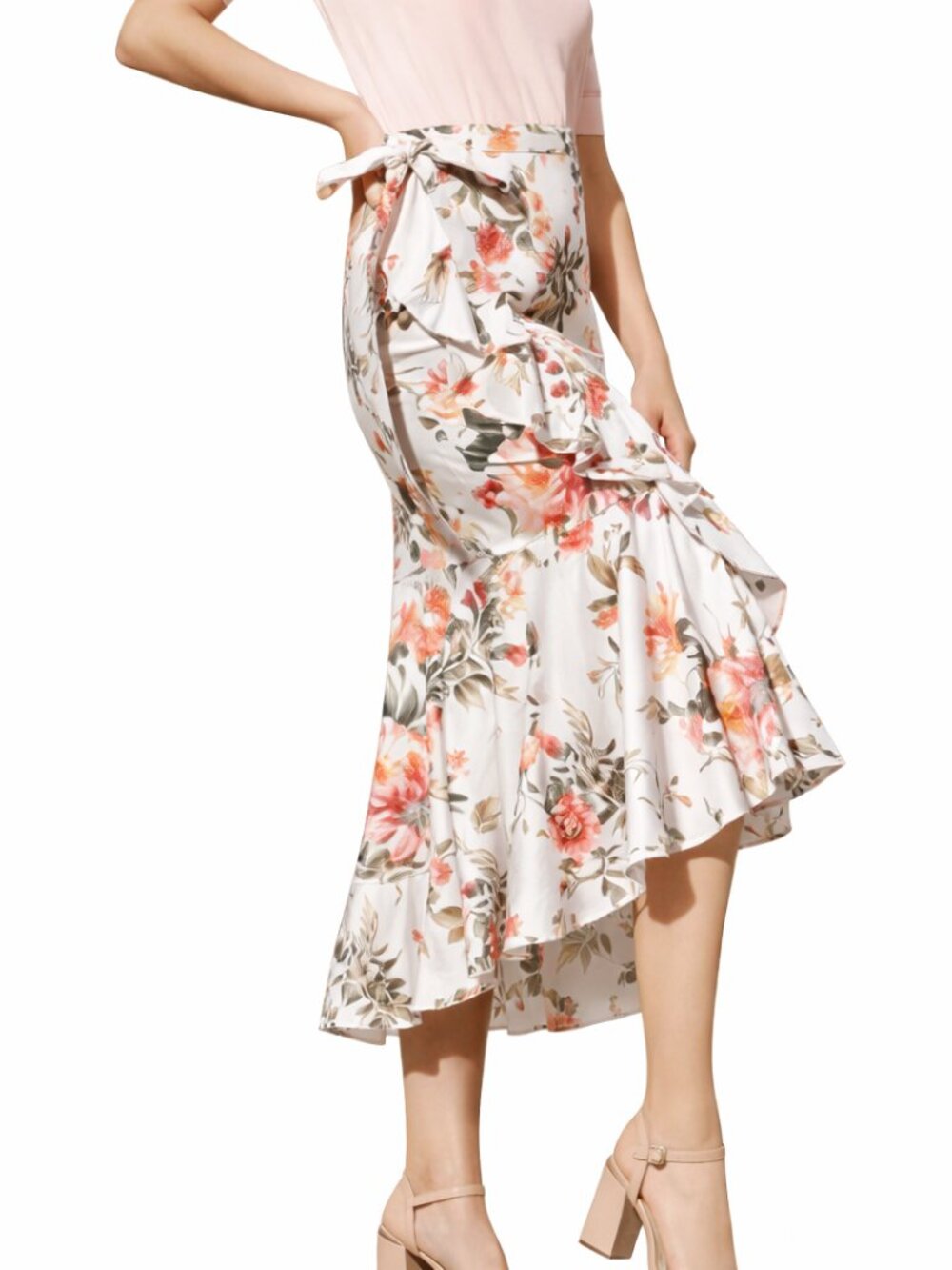 Antonio Melani Genny Floral Pencil Skirt 14 Ivory Ruffle Wrap‎ Midi NWT